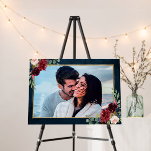 Burgundy Navy Floral Rustic Boho Wedding Welcome Foam Board