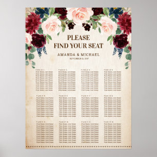 Burgundy Navy Floral Rustic Cards and Gifts Poster