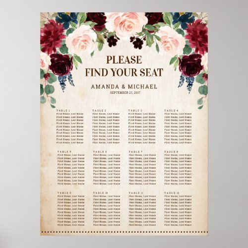 Burgundy Navy Floral Rustic Cards and Gifts Poster