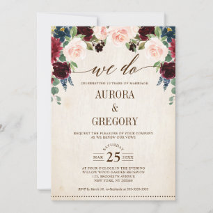 Burgundy Navy Floral Rustic Country We Do Invitation