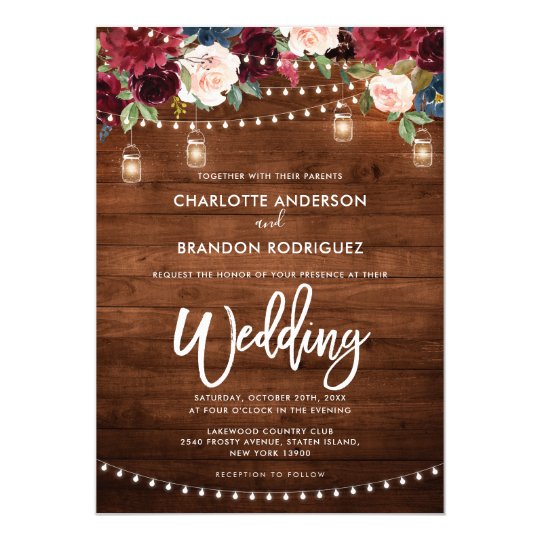burgundy navy floral rustic string light wedding wedding invitation size template