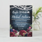 Burgundy & Navy Floral Rustic Wedding Invite (Standing Front)