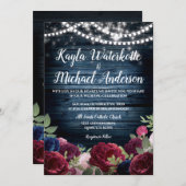 Burgundy & Navy Floral Rustic Wedding Invite (Front/Back)
