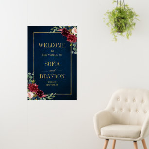 Burgundy Navy Floral Rustic Wedding Welcome Foam B Board