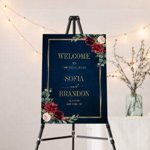 Burgundy Navy Floral Rustic Wedding Welcome Foam B Foam Board
