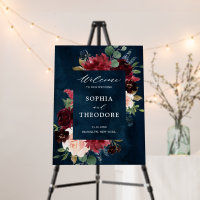 Burgundy Navy Floral Rustic Wedding Welcome