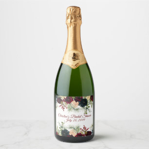 Burgundy, Navy Floral Sparkling Wine Labels