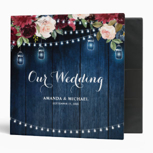 Burgundy Navy Floral String Light mason jar 3 Ring Binder