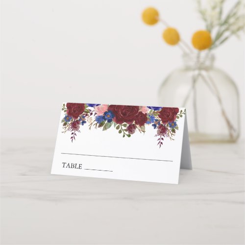 Burgundy Navy Floral Table Number Wedding Place Card