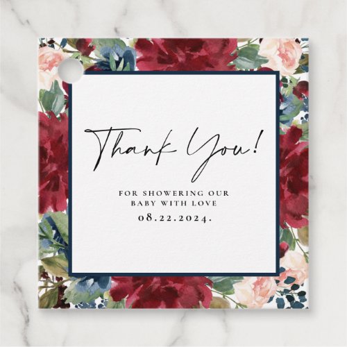 Burgundy Navy Floral Thank You Baby Shower Tags