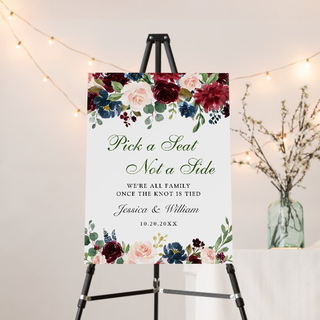 Burgundy Navy Floral Wedding Ceremony Seating Foam Board (In Situ (Stand))