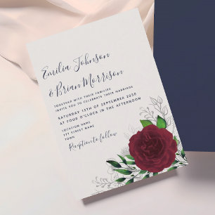 Burgundy Navy Floral Wedding Invitation