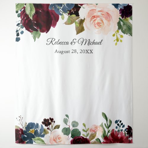 Burgundy Navy Floral Wedding Photo Booth Backdrop