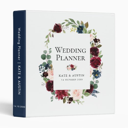 burgundy navy floral wedding planner 3 ring binder