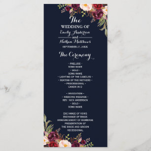 Burgundy Navy Floral Wedding Program