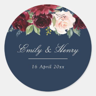 Burgundy navy floral wedding sticker