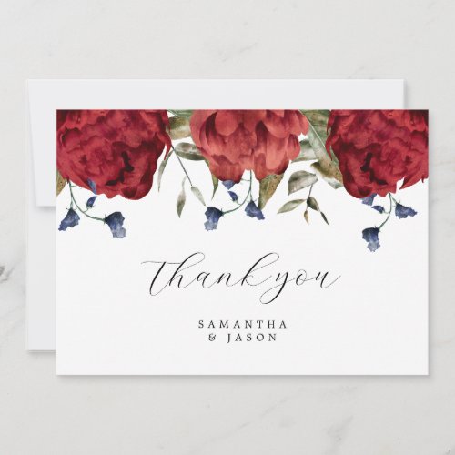 Burgundy Navy Floral Wedding Thank You Card