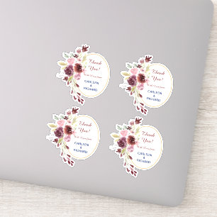 Burgundy Navy Floral Wedding Thank You Contour Sticker