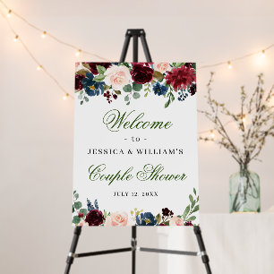 Burgundy Navy Floral Welcome Couple Shower Foam Board