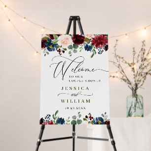 Burgundy Navy Floral Welcome Couple Shower Foam Board