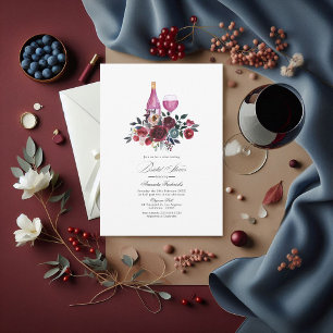 Burgundy & Navy Floral Wine Tasting Bridal Shower Invitation