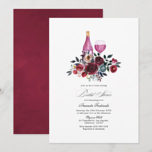 Burgundy & Navy  Floral Wine Tasting Bridal Shower Invitation
