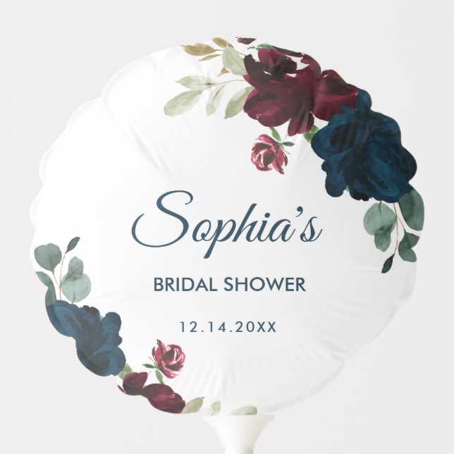 Burgundy & Navy Flowers Rustic Bridal Shower Balloon (Front)