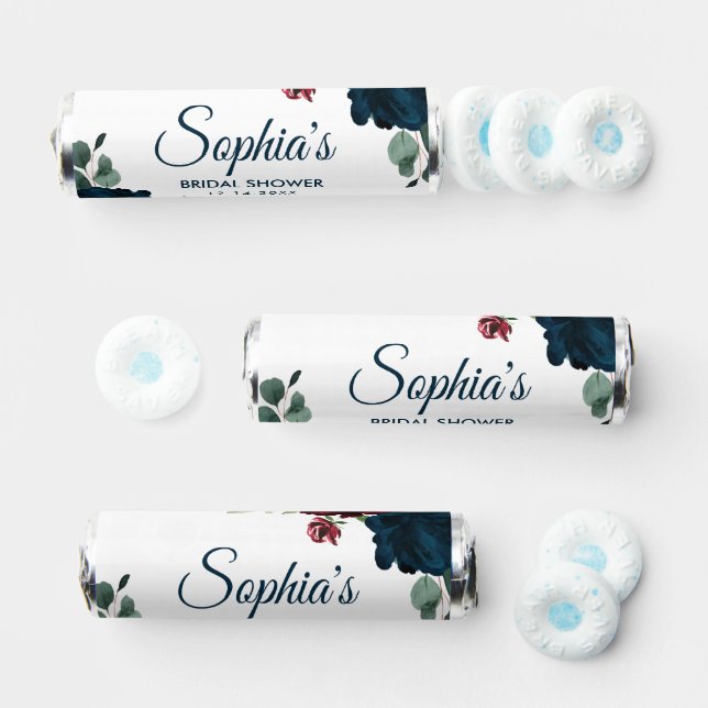 Burgundy & Navy Flowers Rustic Bridal Shower  Breath Savers® Mints (Assorted)