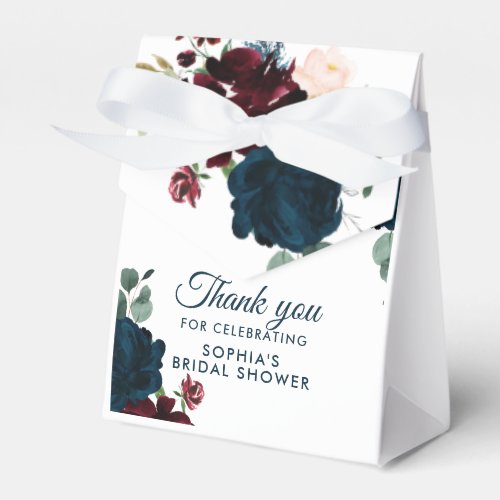 Burgundy  Navy Flowers Rustic Bridal Shower Favor Boxes