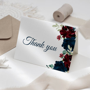 Burgundy & Navy Flowers Rustic Bridal Shower Thank You Card
