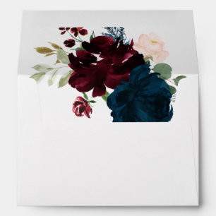 Burgundy & Navy Flowers Rustic Wedding Envelopes