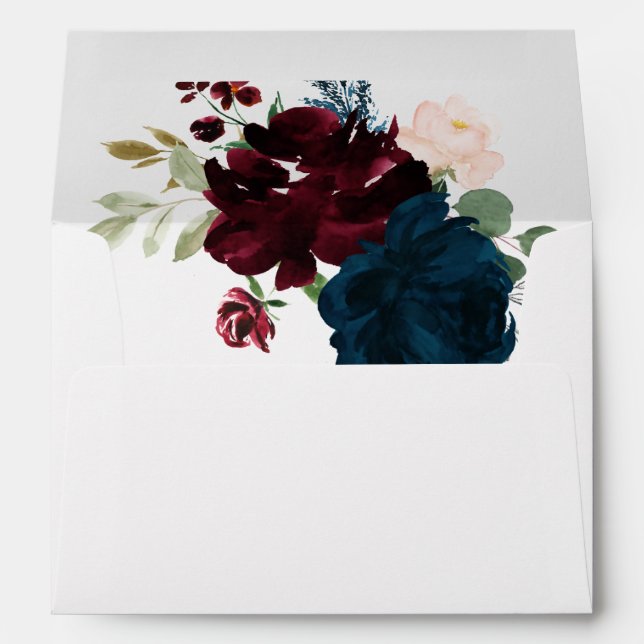 Burgundy & Navy Flowers Rustic Wedding  Envelopes (Back (Bottom))