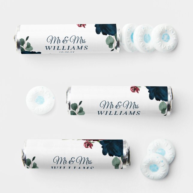 Burgundy & Navy Flowers Rustic Wood Wedding Breath Savers® Mints (Assorted)