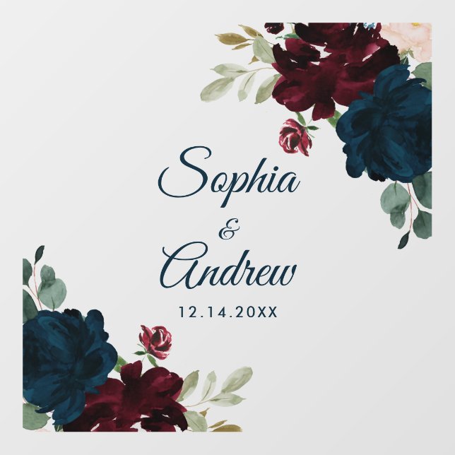Burgundy & Navy Flowers Rustic Wood Wedding Floor Decals (Front)