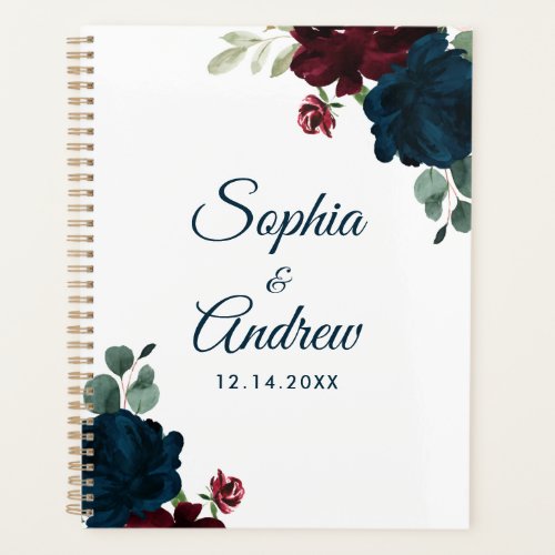 Burgundy  Navy Flowers Rustic Wood Wedding Planner