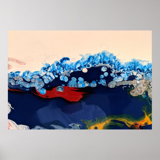 Burgundy Navy Fluid Marble Acrylic Art Abstract Poster (Front)