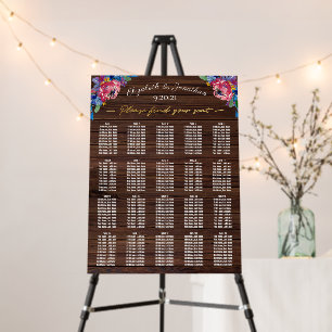 Burgundy Navy Gold Floral Wood Seating Chart Foam  Board
