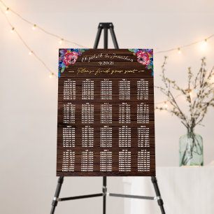 Burgundy Navy Gold Floral Wood Seating Chart Foam Foam Board