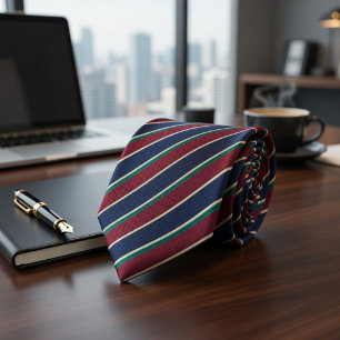 Burgundy Navy Green Classic Striped Neck Tie