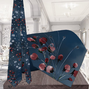 Burgundy Navy Greenery Elegant Wedding Neck Tie