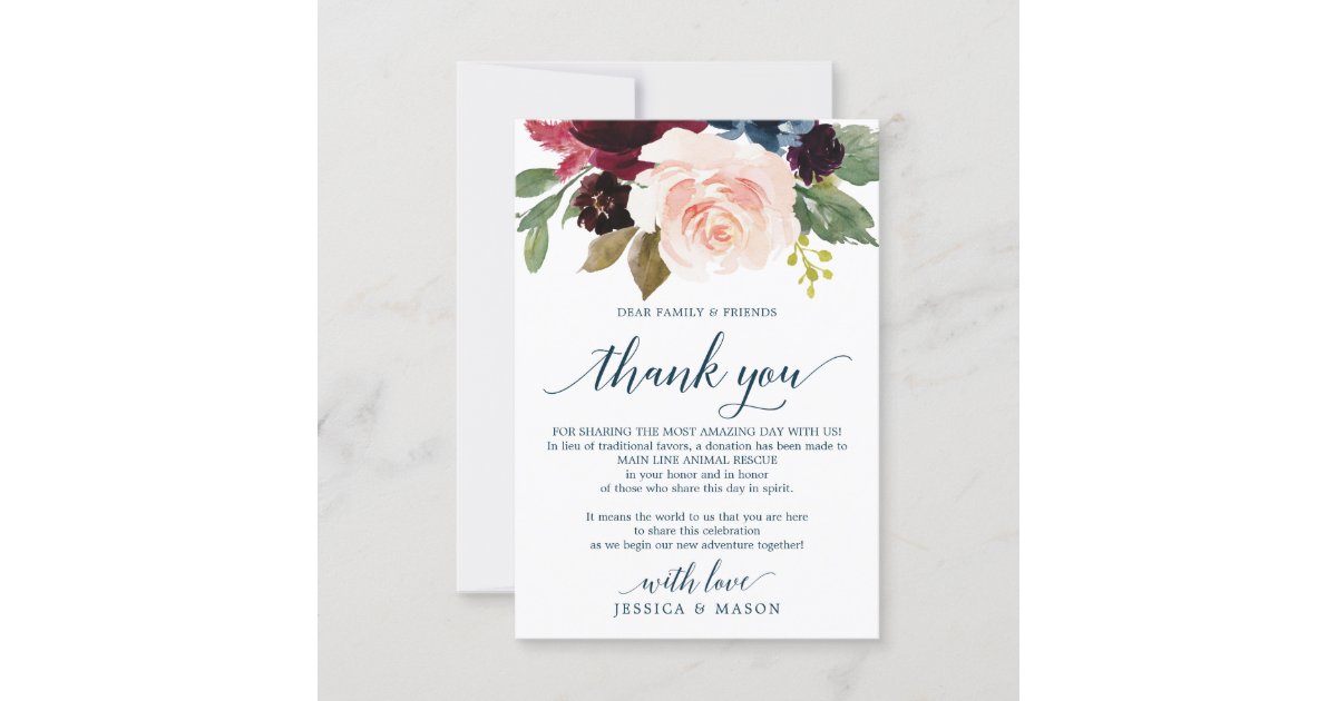 Burgundy Navy In Lieu of Favors Place Card | Zazzle