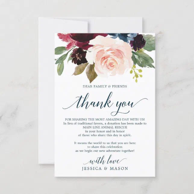 Burgundy Navy In Lieu of Favors Place Card | Zazzle