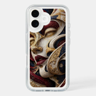Burgundy Navy Ivory Gold Mosaic Face iPhone 16 Case