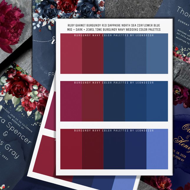 Burgundy Navy & Jewel Tone Wedding Color Palettes (Burgundy Navy Wedding Color Palette featuring 3 separate color palettes for your Navy Burgundy color)