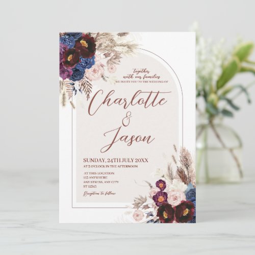 Burgundy Navy Maroon Blush Wedding Invitation
