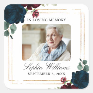 Burgundy & Navy Memorial Funeral Square Sticker
