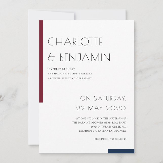 Burgundy Navy Minimalist Simple Fall Wedding Invitation (Front)