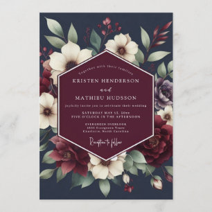 Burgundy & Navy Moody Floral Wedding Invitation