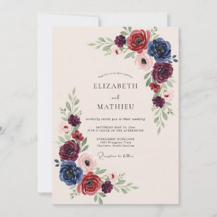 Burgundy Navy Opulent Winter Wedding Invitation
