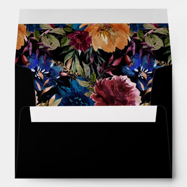 Burgundy & Navy Orange Fall Floral - Black Envelope (Back (Bottom))